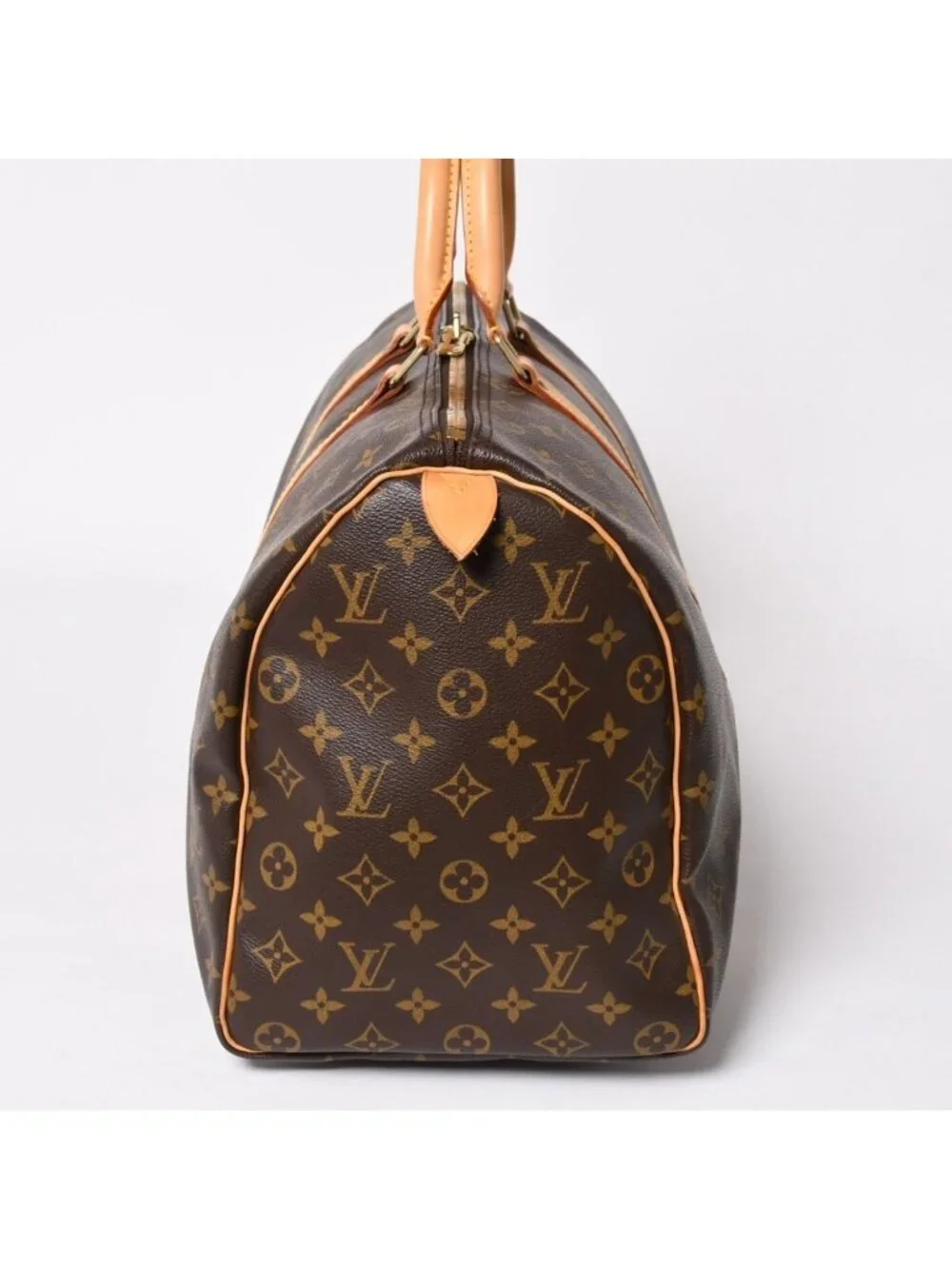 Louis Vuitton Monogram Keepall 45 Boston Bag Canvas Vachetta Leather Brown Gold